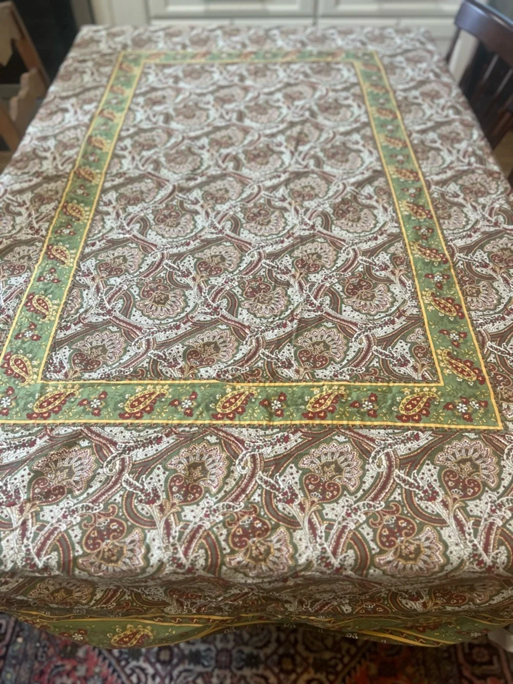 Williams Sonoma Provence Tablecloth Brown Green French Paisley Autumn 70x90